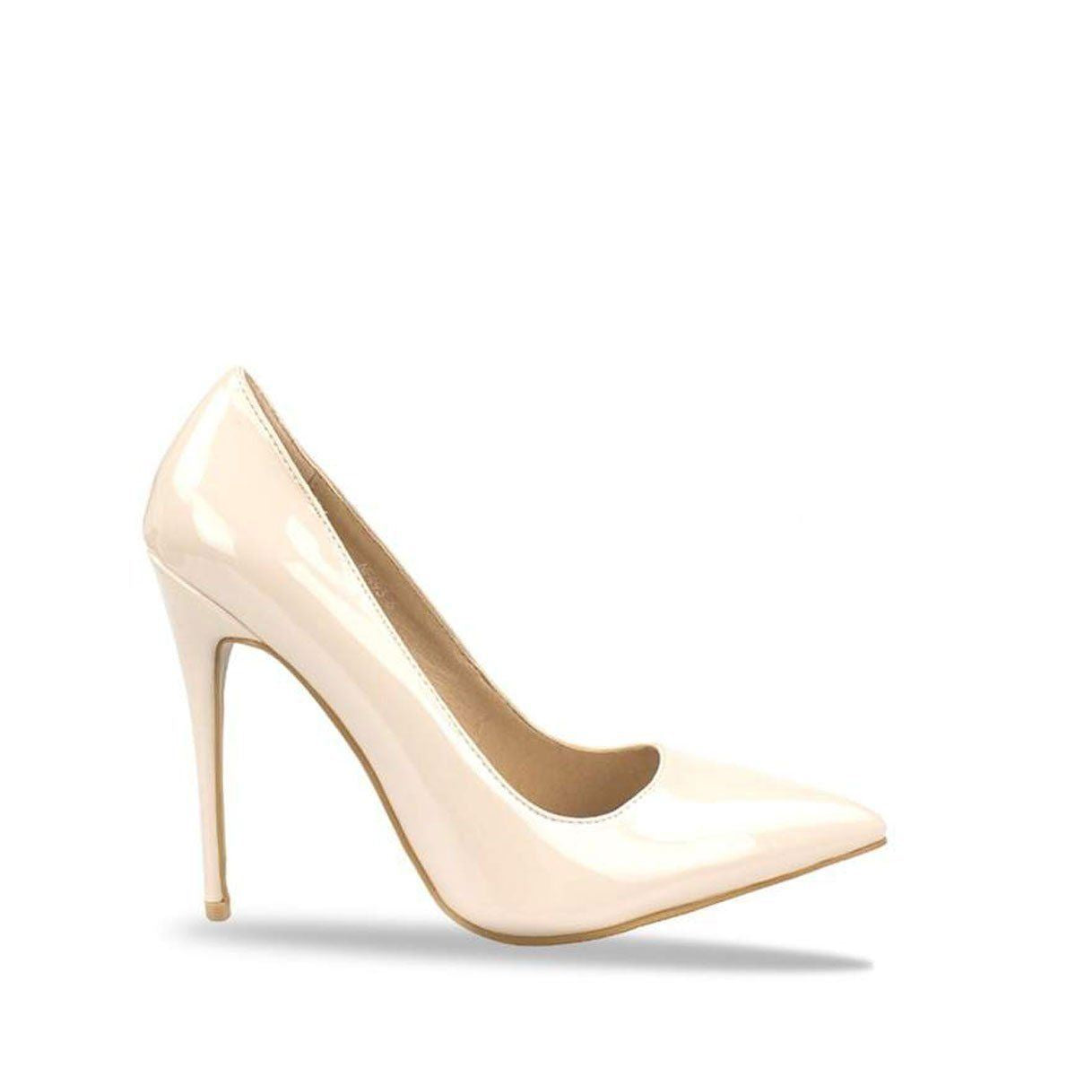 Mila High Stiletto Heel Court Shoe in Beige Patent Heels Miss Diva