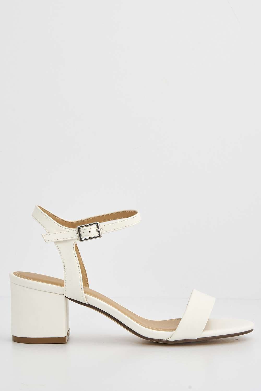 Flori Thick Anklestrap & Band Heeled Sandal in White PU Heels Miss Diva