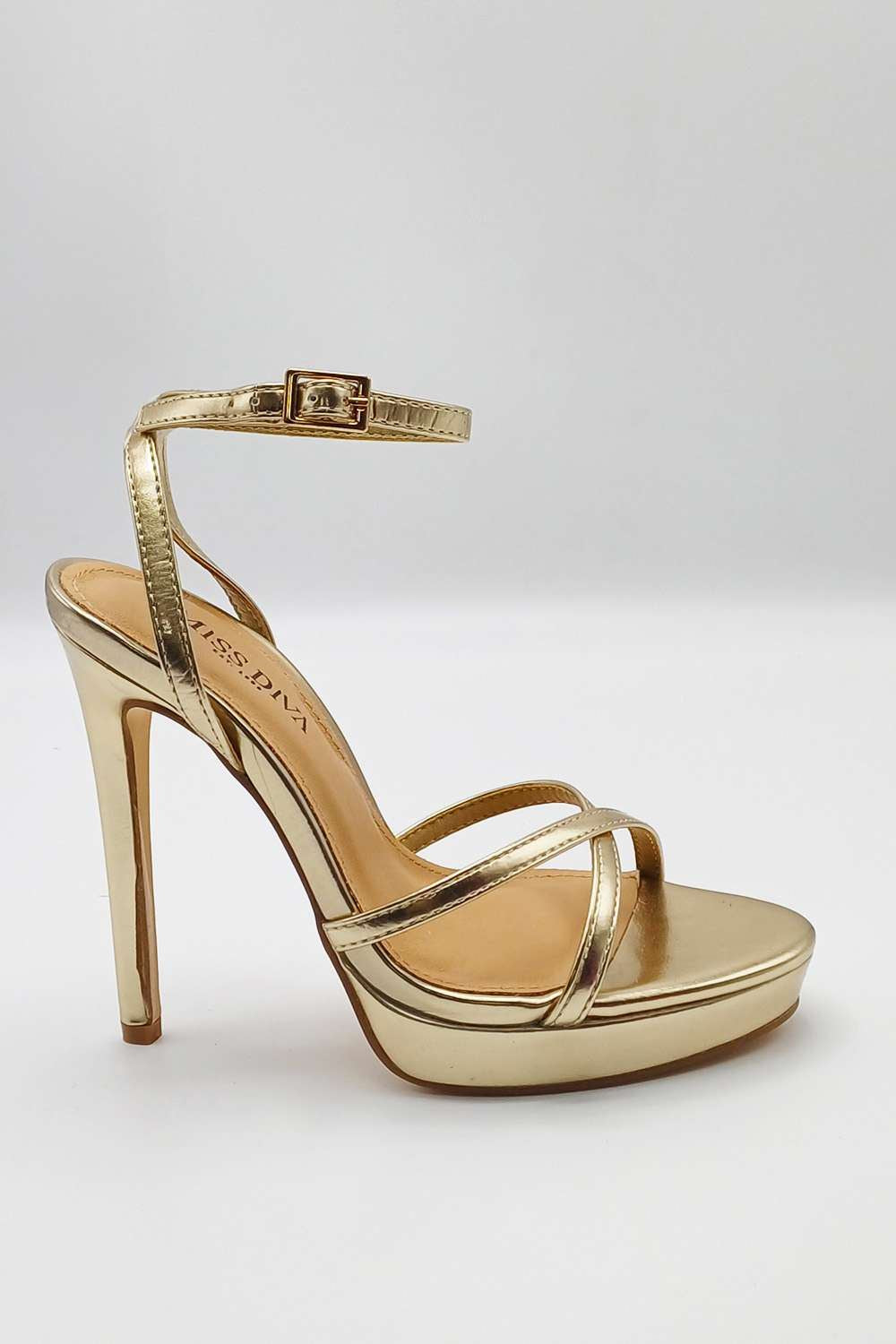 Kalilah Crossover Strap Platform Heeled Sandals in Gold