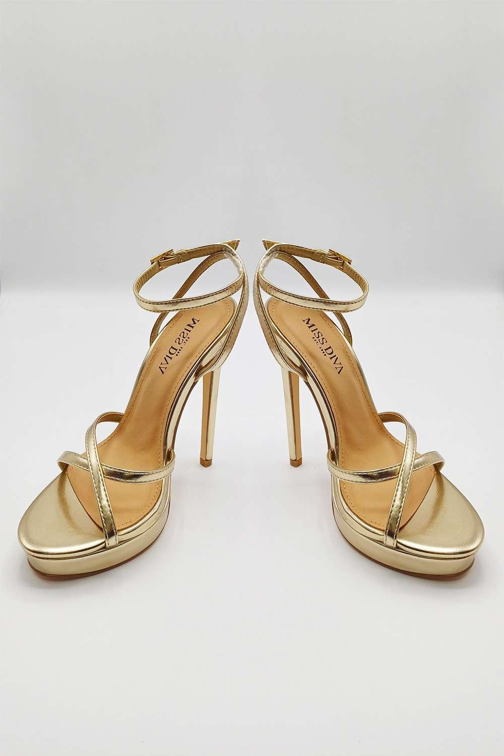 Kalilah Crossover Strap Platform Heeled Sandals in Gold