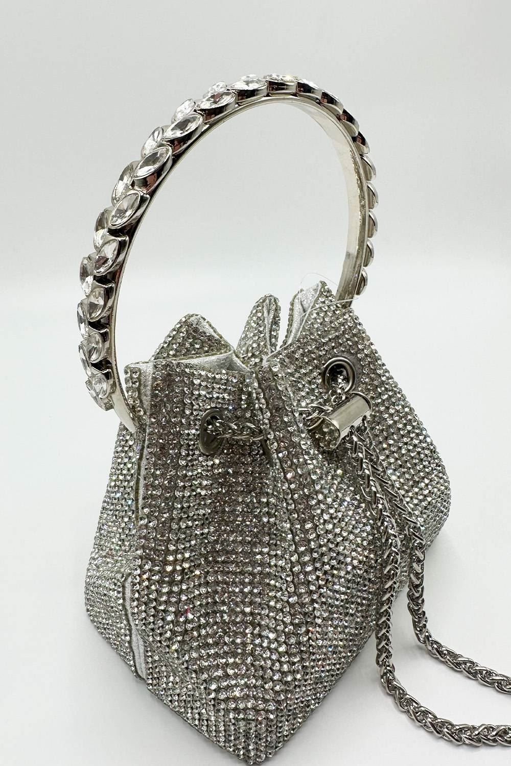 Miss Diva Silver Boujee Diamante Embellished Pouch Bag