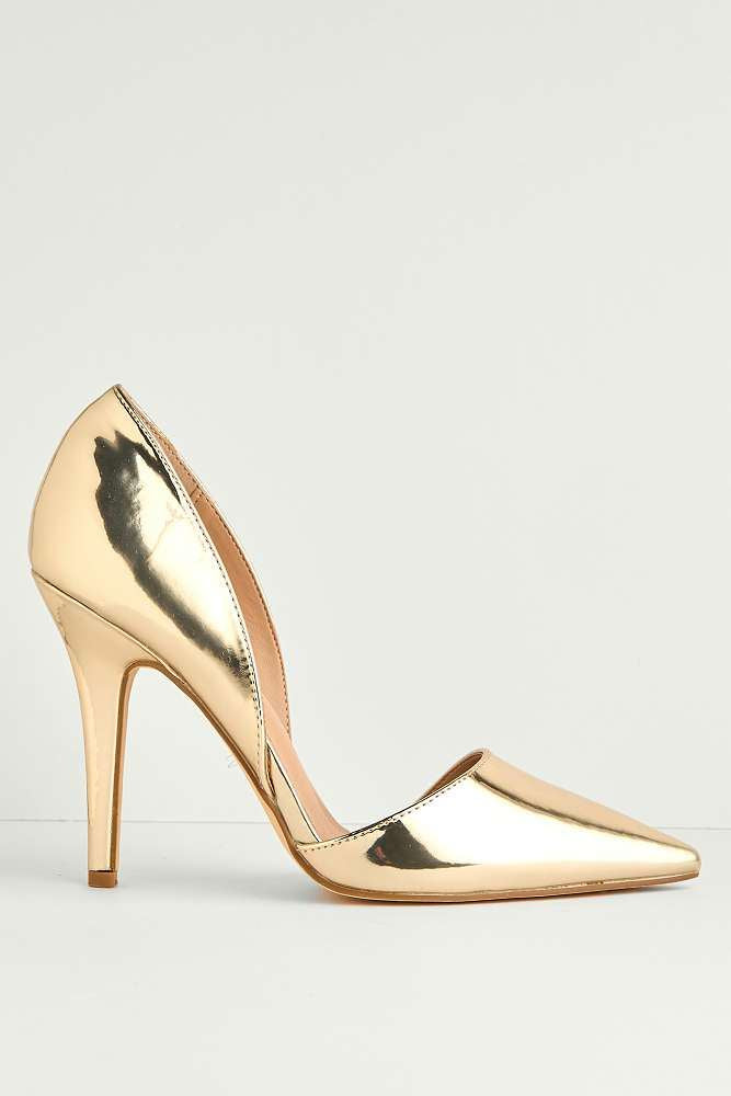Milaya Cut-out Side Pointed Toe Court Shoes in Gold Metallic