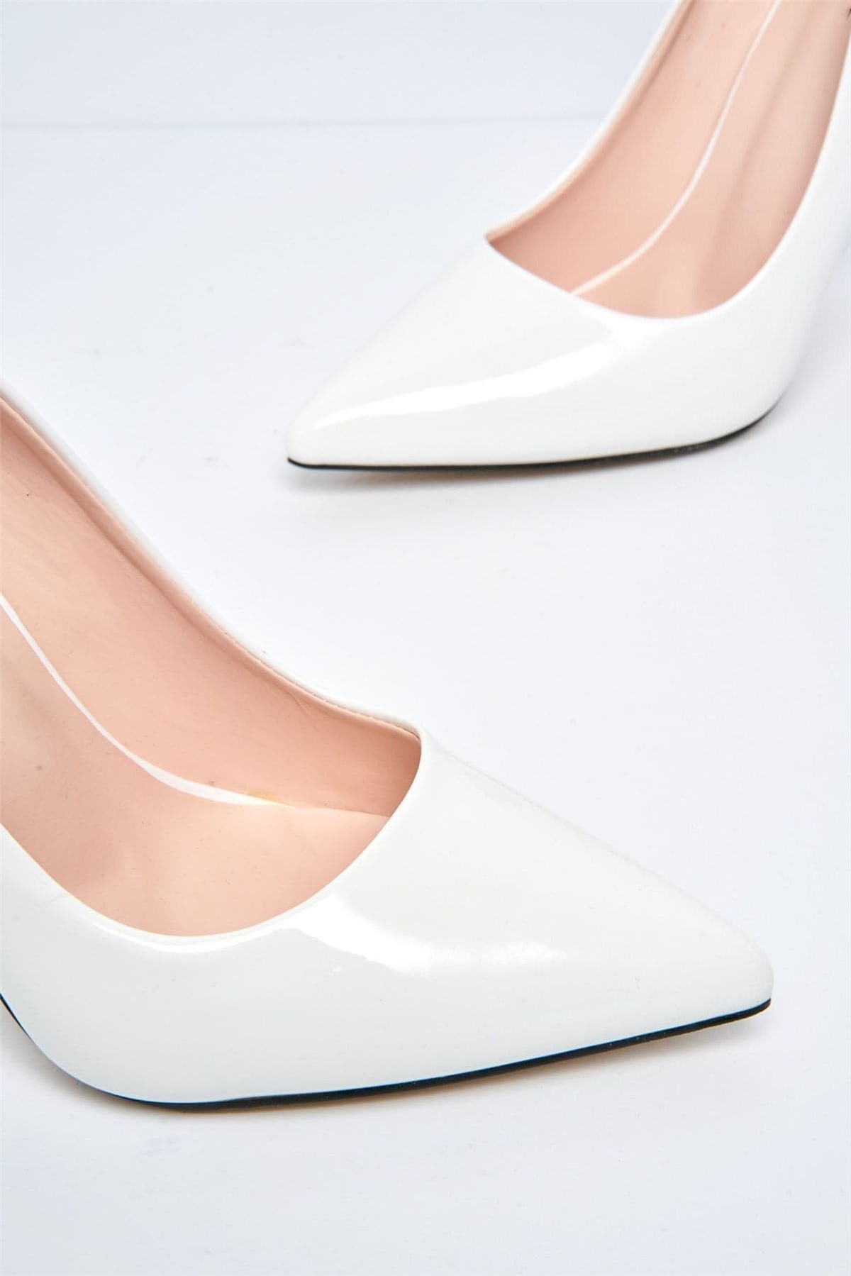 Mila High Stiletto Heel Court Shoe in White Patent Heels Miss Diva