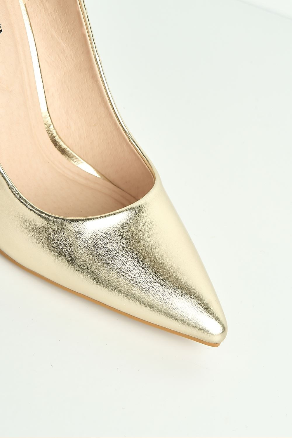 Mila High Stiletto Metallic Heel Court Shoe in Gold