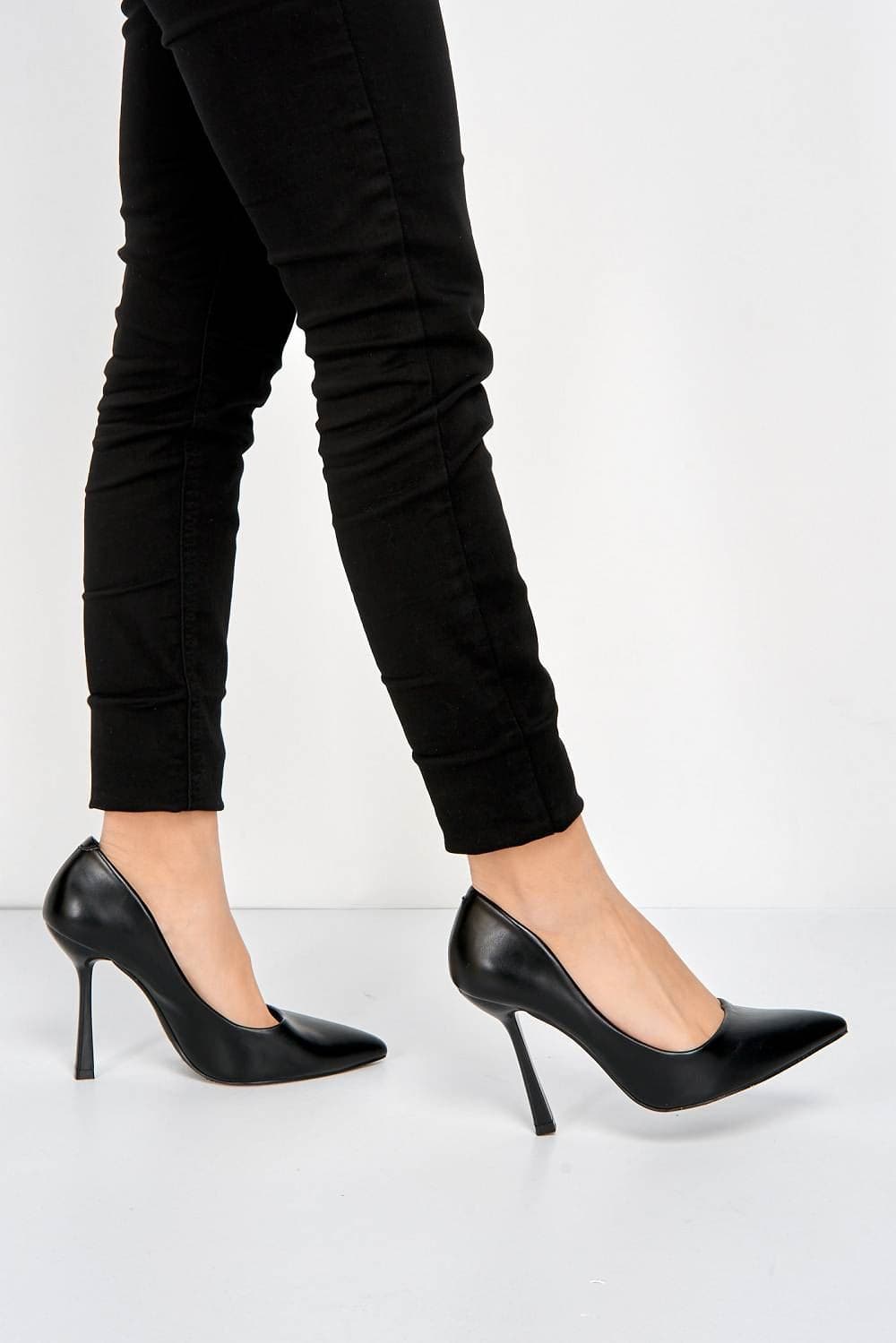Gina Spool Heel Court Shoes in Black Matt Heels Miss Diva