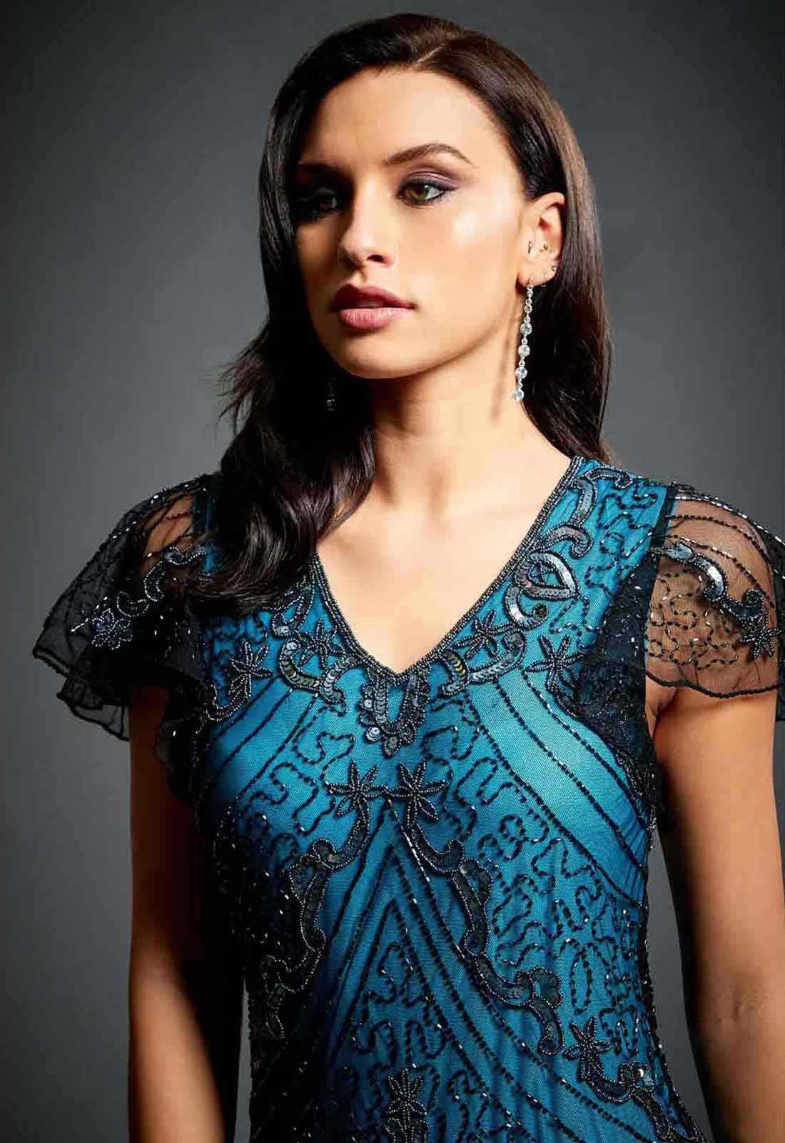Jywal Evelyn Beaded Long Gatsby Dress in Blue-119911