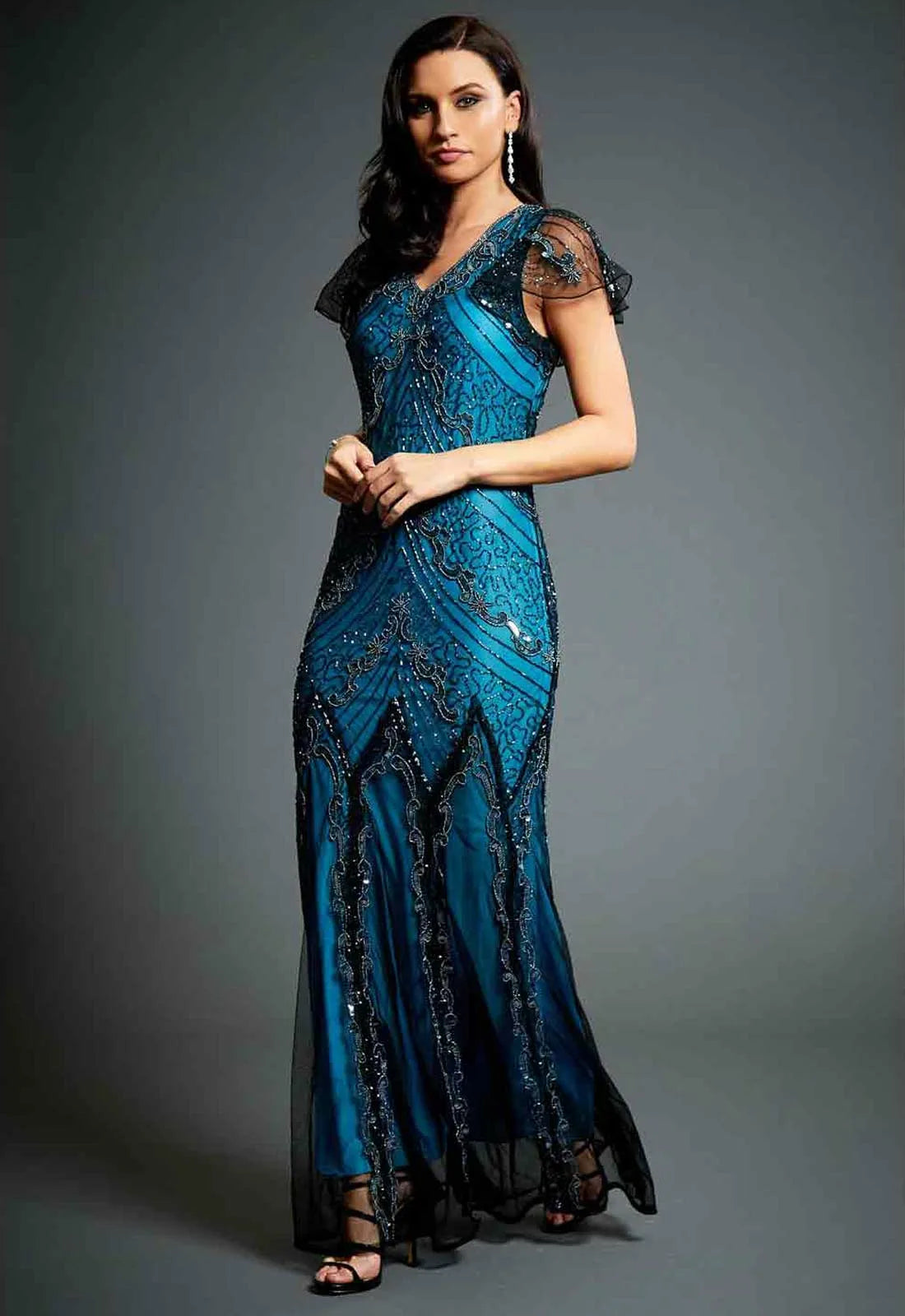 Jywal London Blue Evelyn 1920's Gatsby Maxi Dress