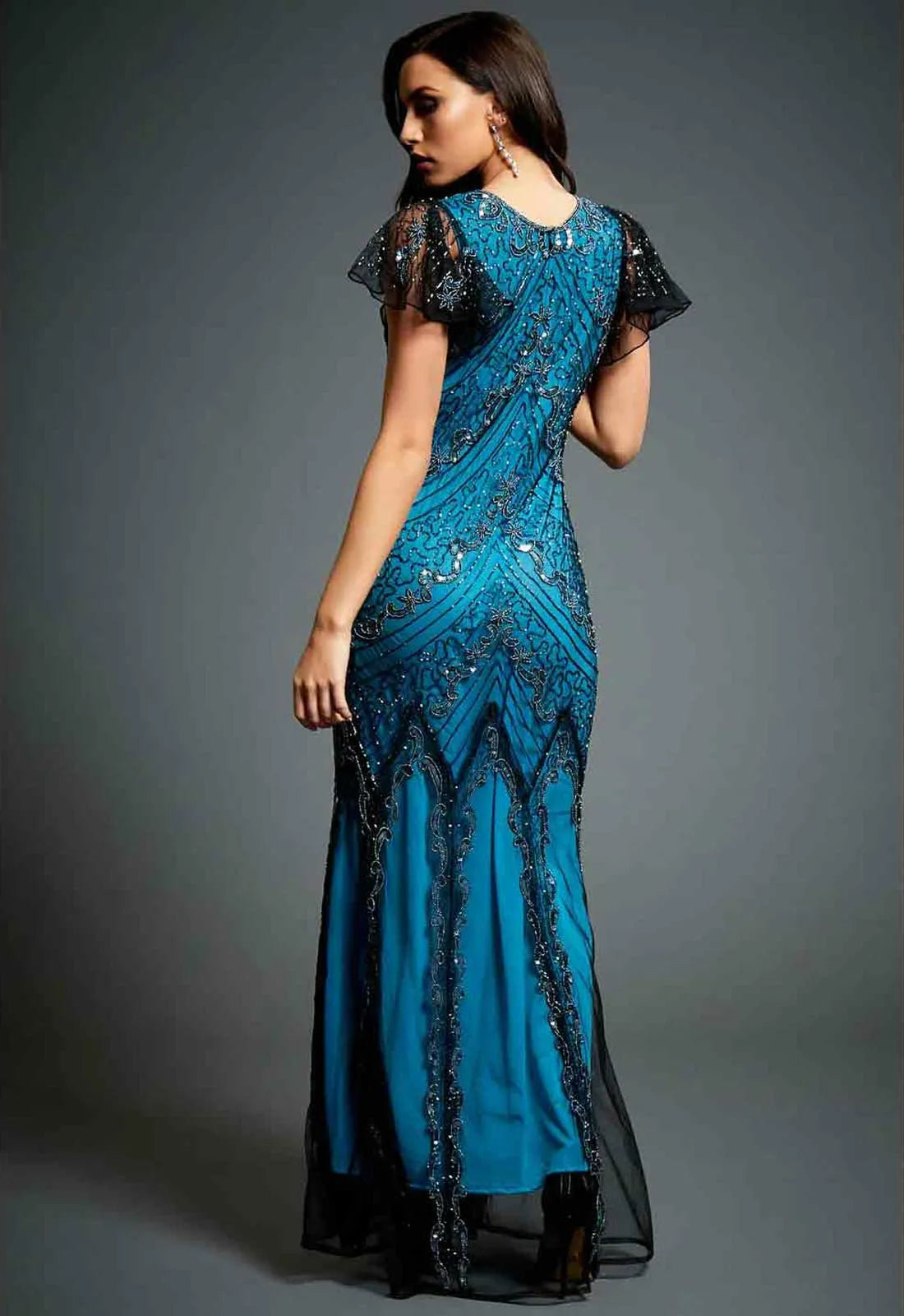 Jywal Evelyn Beaded Long Gatsby Dress in Blue-119912