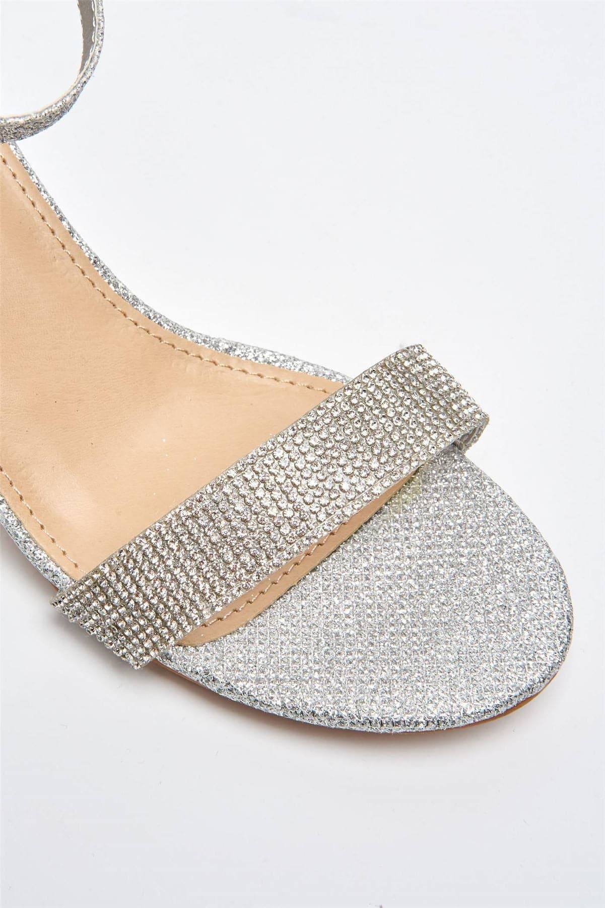 Asti Block Heel Ankle Strap Sandal in Silver Heels Miss Diva