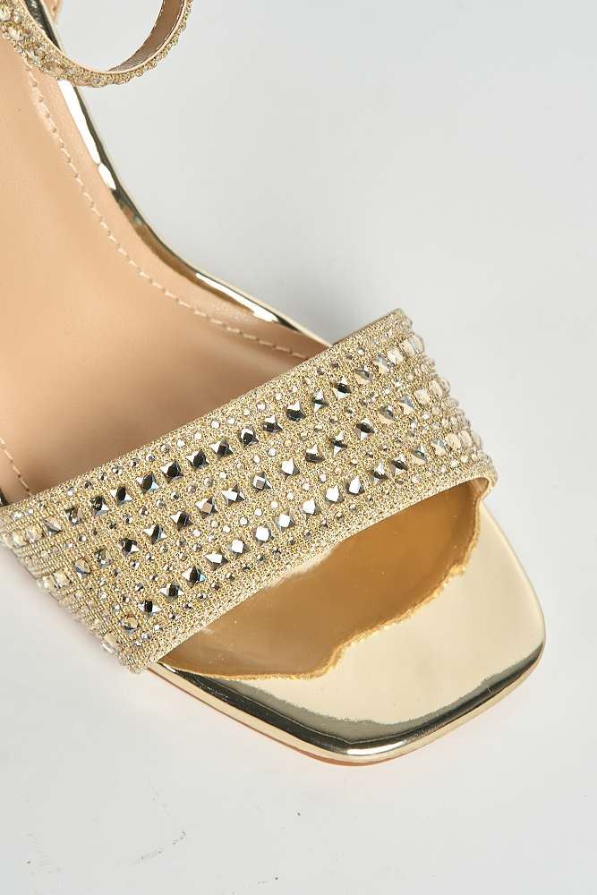 Miss Diva Gold Rinesa Gemstone Encrusted Block Heels