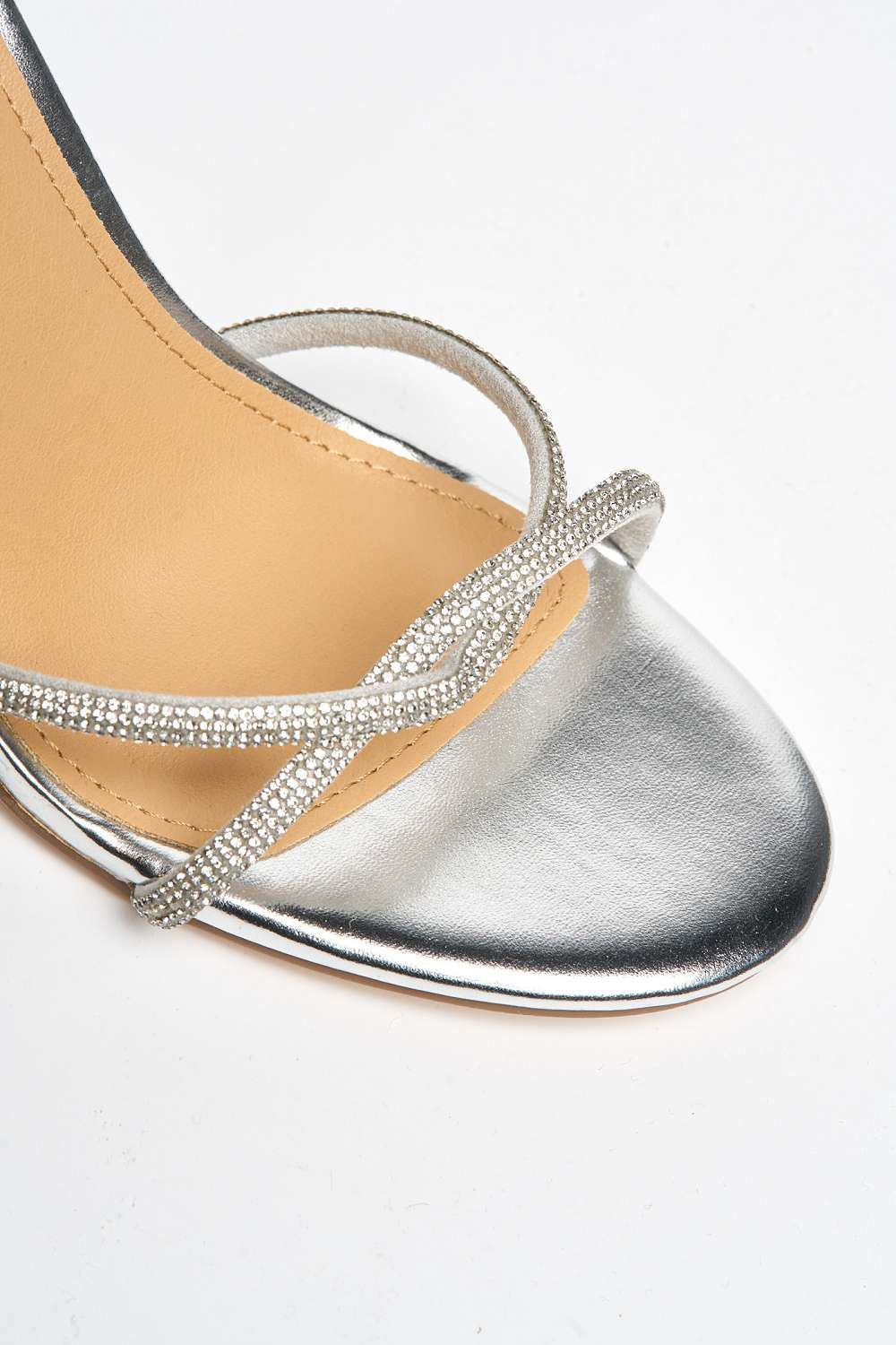 Miss Diva Rayah Diamante Embellished Block Heel Sandals in Silver