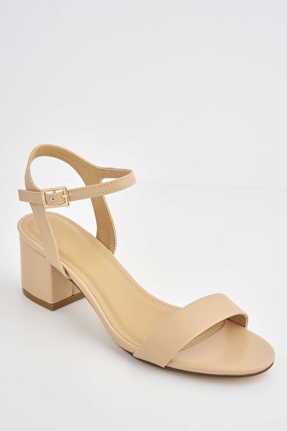Flori Thick Anklestrap & Band Heeled Sandal in Nude PU Heels Miss Diva
