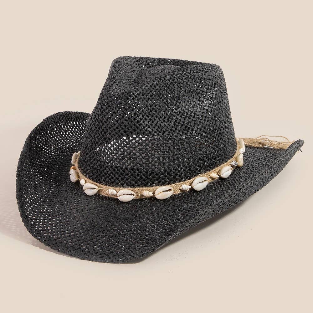 Soul Of Sita Straw Weave Cowrie Shell Rope Strap Cowboy Hat: Iv