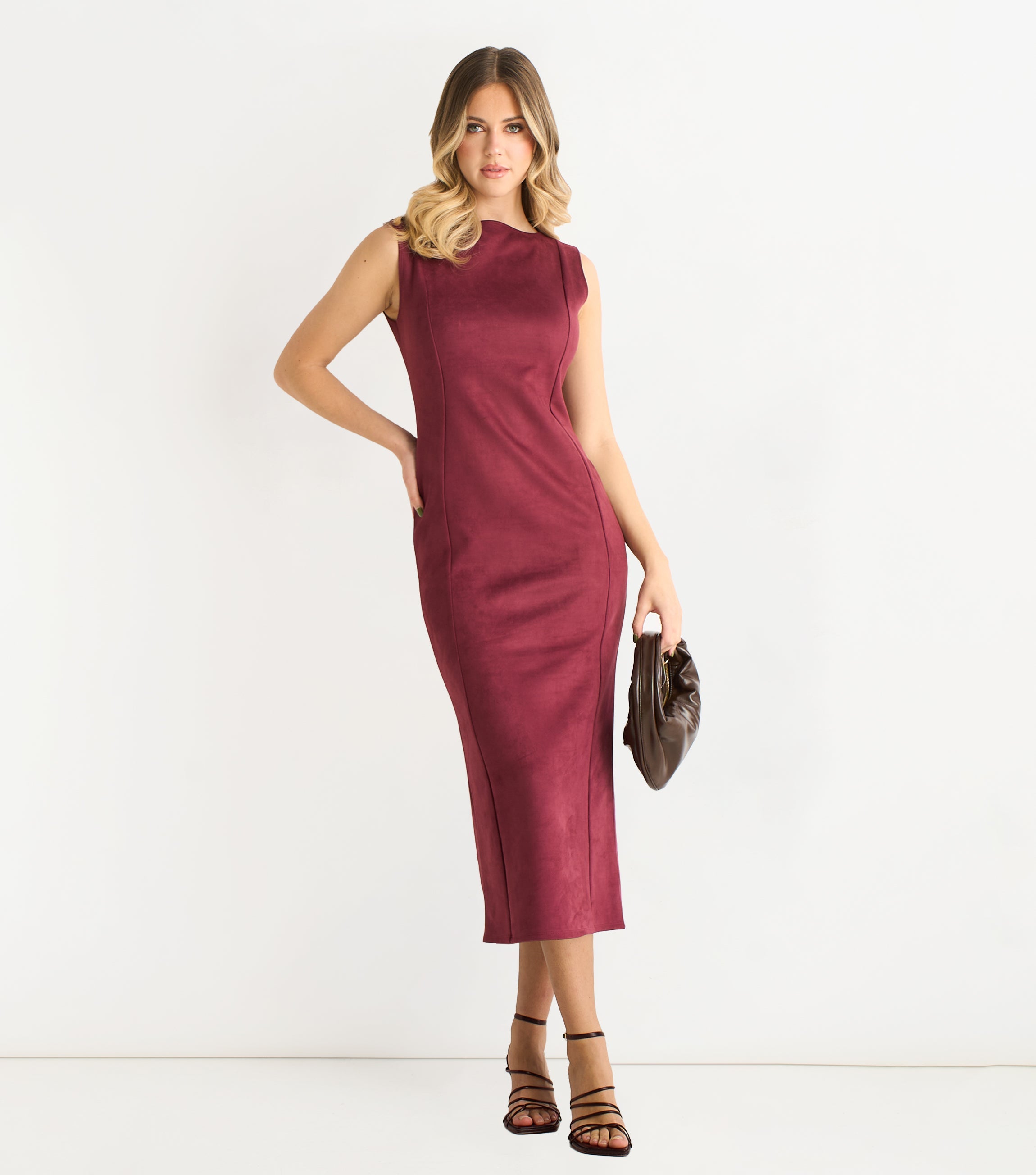 Gini London Mulberry Faux Suede Pencil Dress