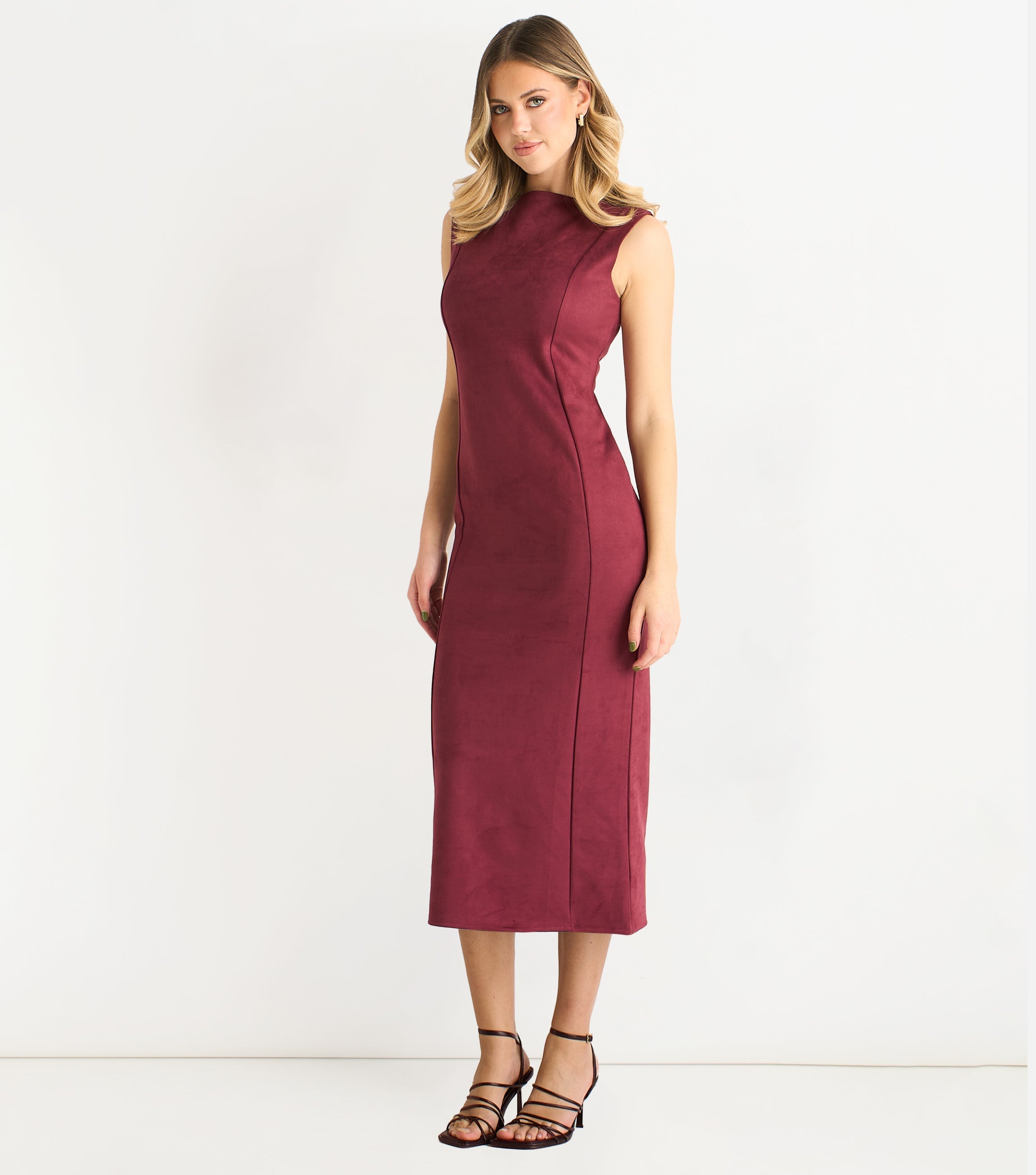 Gini London Mulberry Faux Suede Pencil Dress