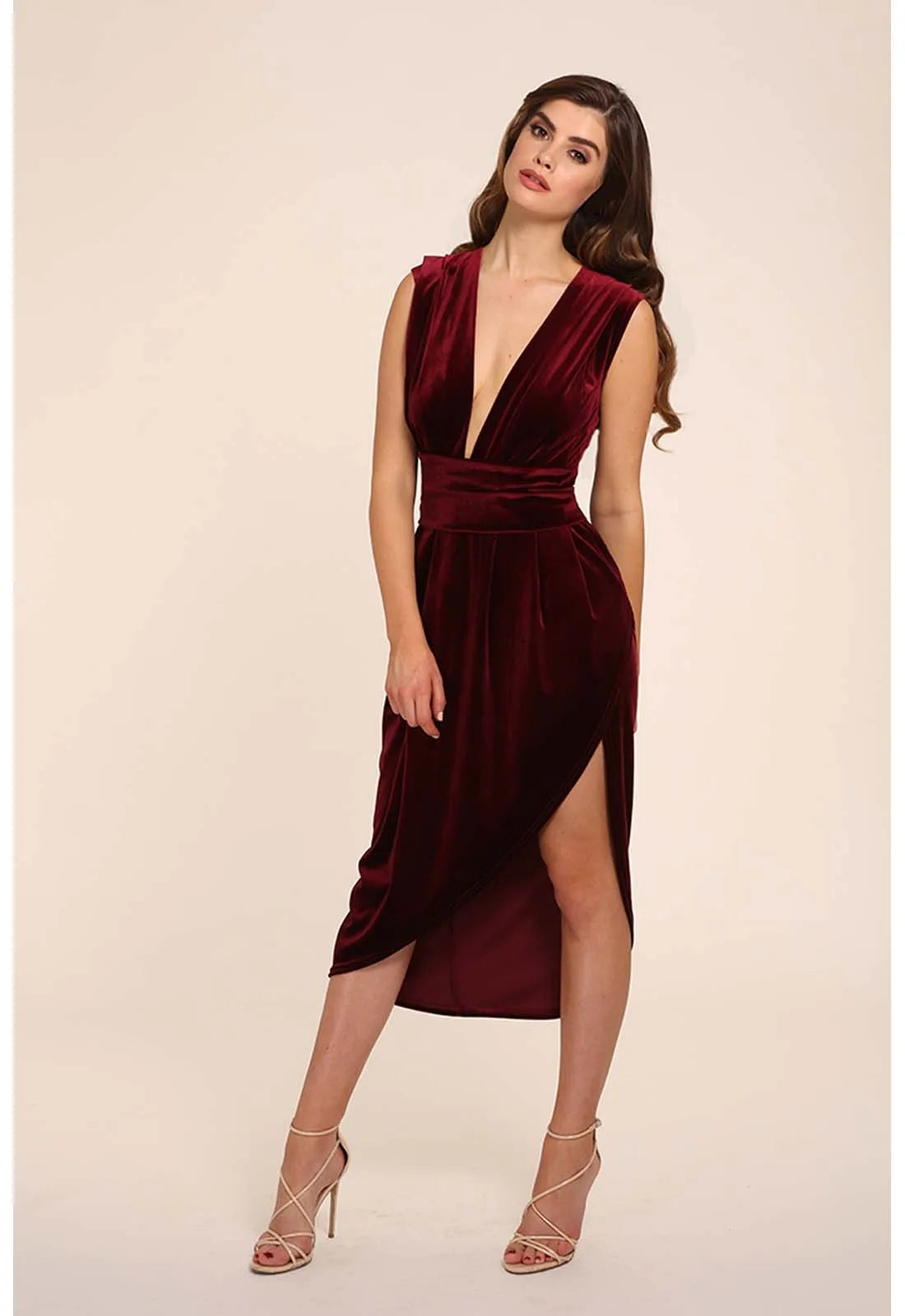 Honor Gold Haven Berry Velvet Midi Dress