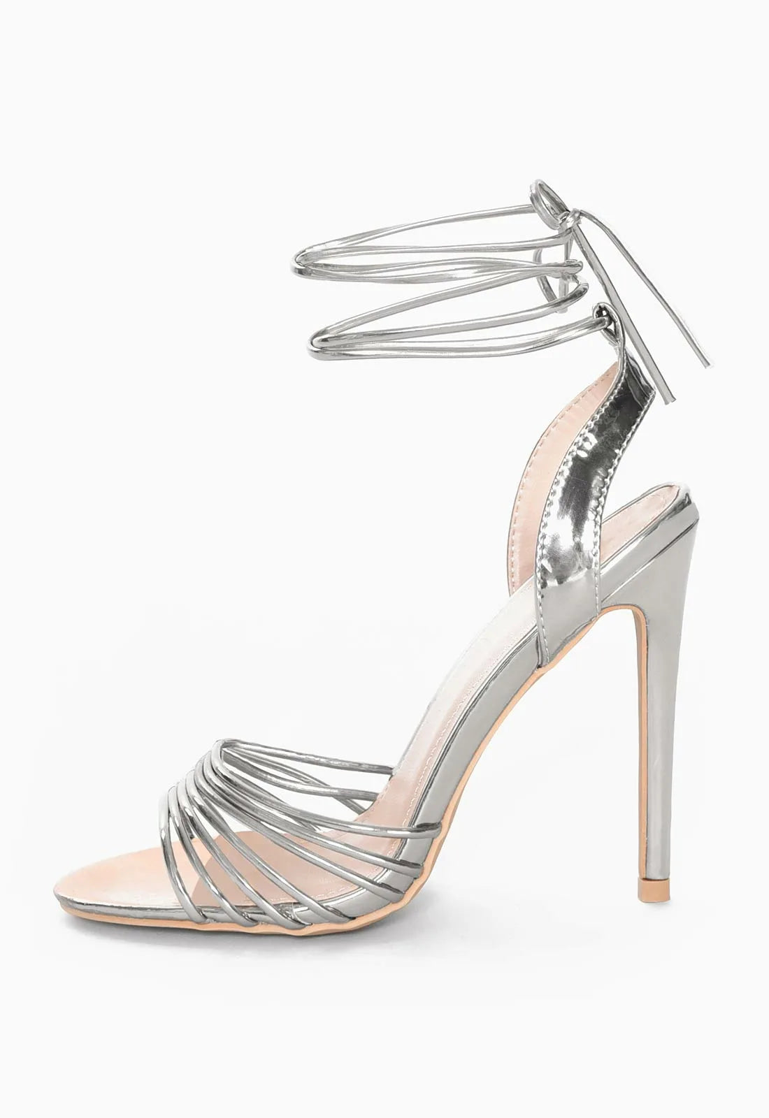 Silver ankle tie heels sales