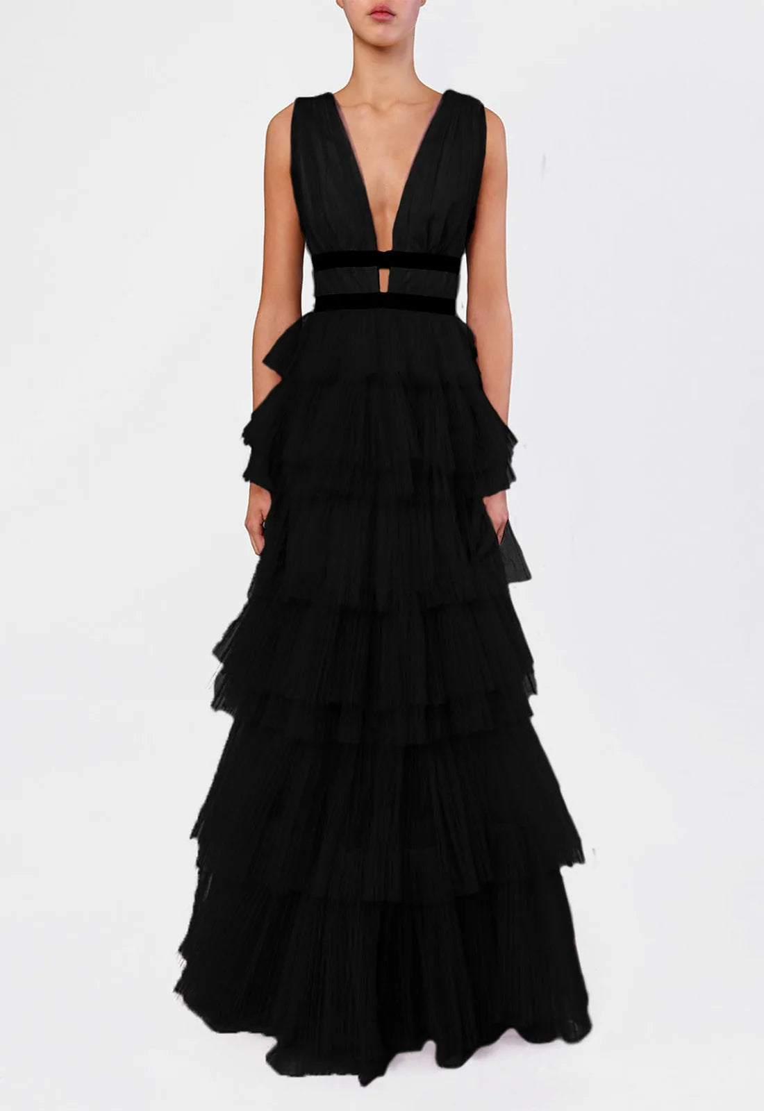 True Decadence Black Layered Tulle Maxi Dress-0
