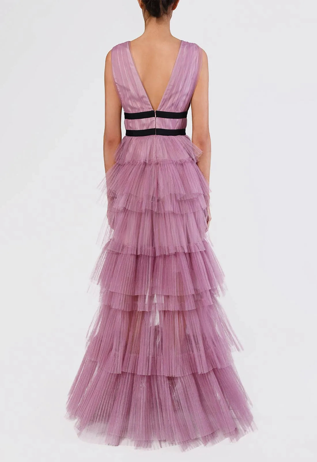 True Decadence Dark Pink Layered Tulle Maxi Dress-109800