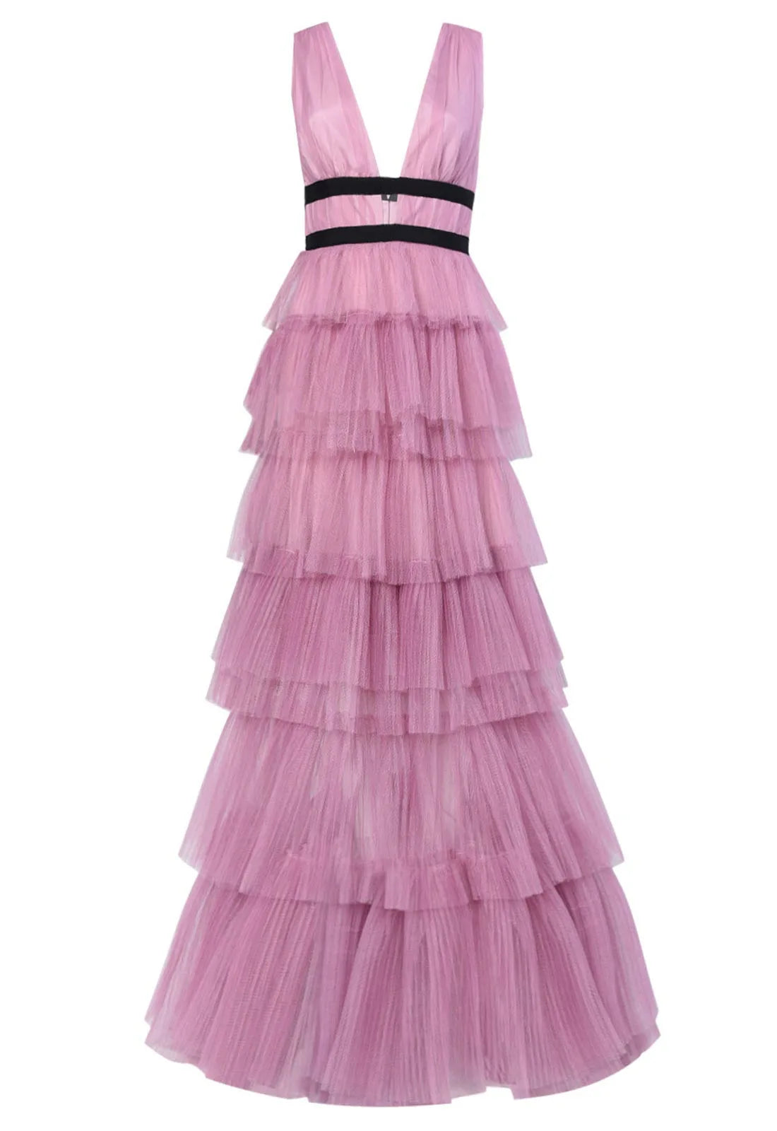 True Decadence Dark Pink Layered Tulle Maxi Dress-109801