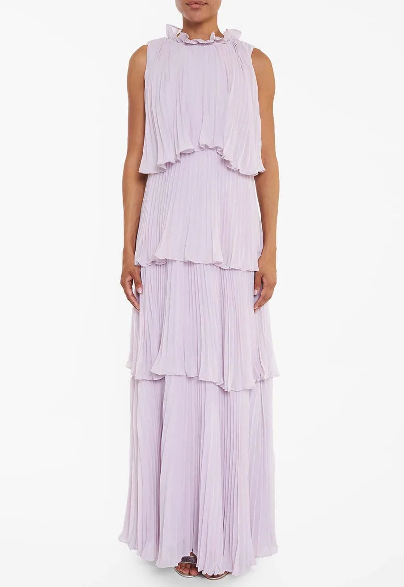 True Decadence Lilac Tiered Pleated Maxi Dress