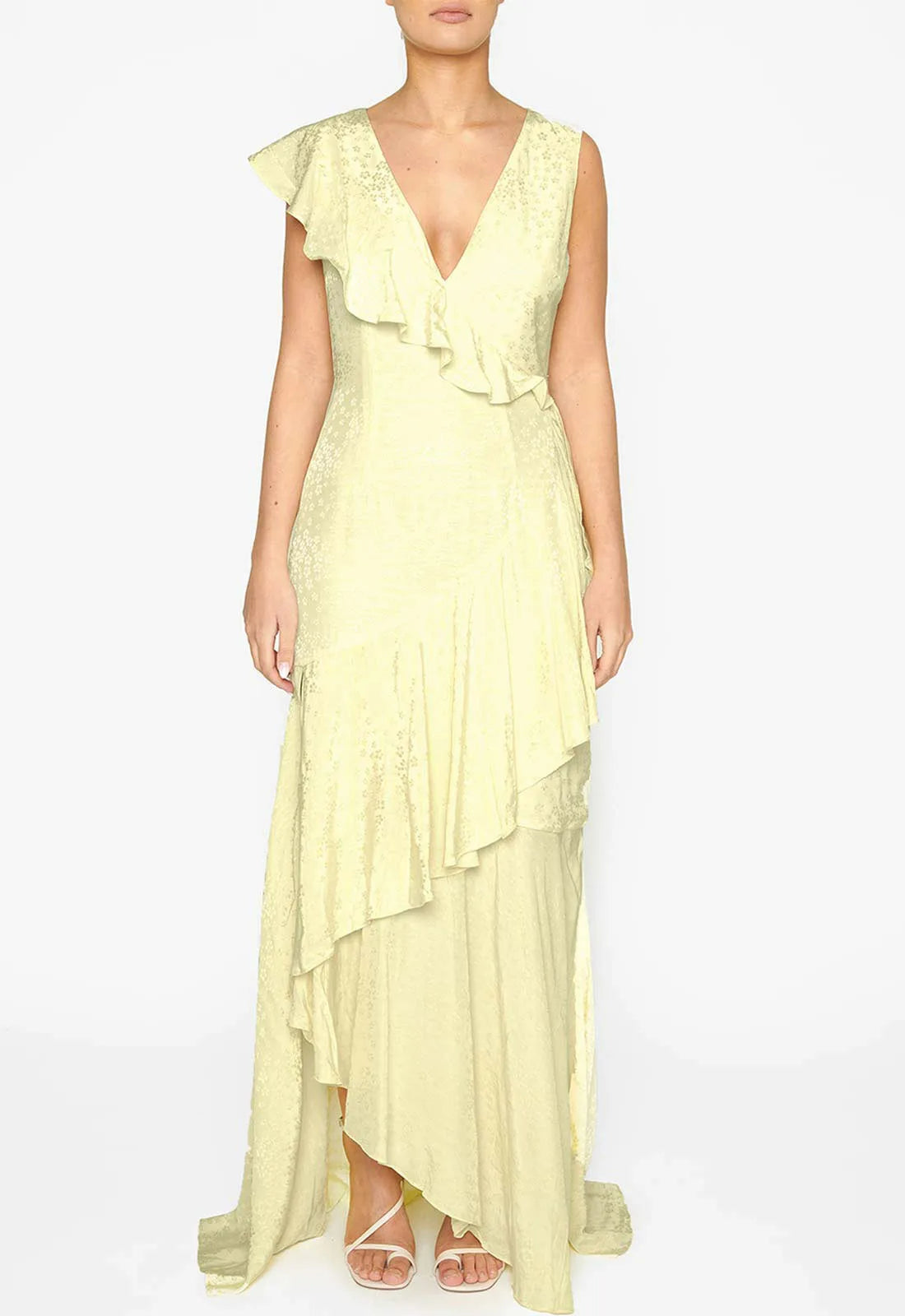 True Decadence Yellow Satin Layered Maxi Dress-110472