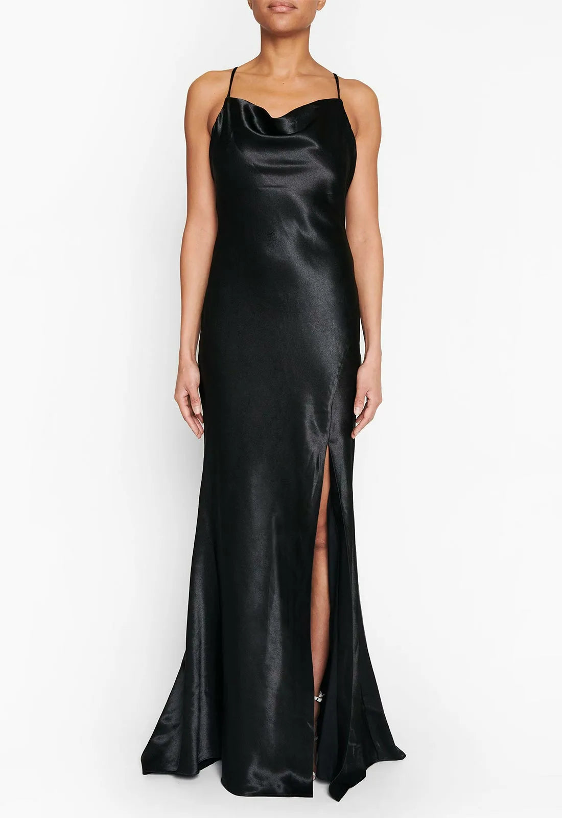 True Decadence Black Satin Slip Maxi Dress-0