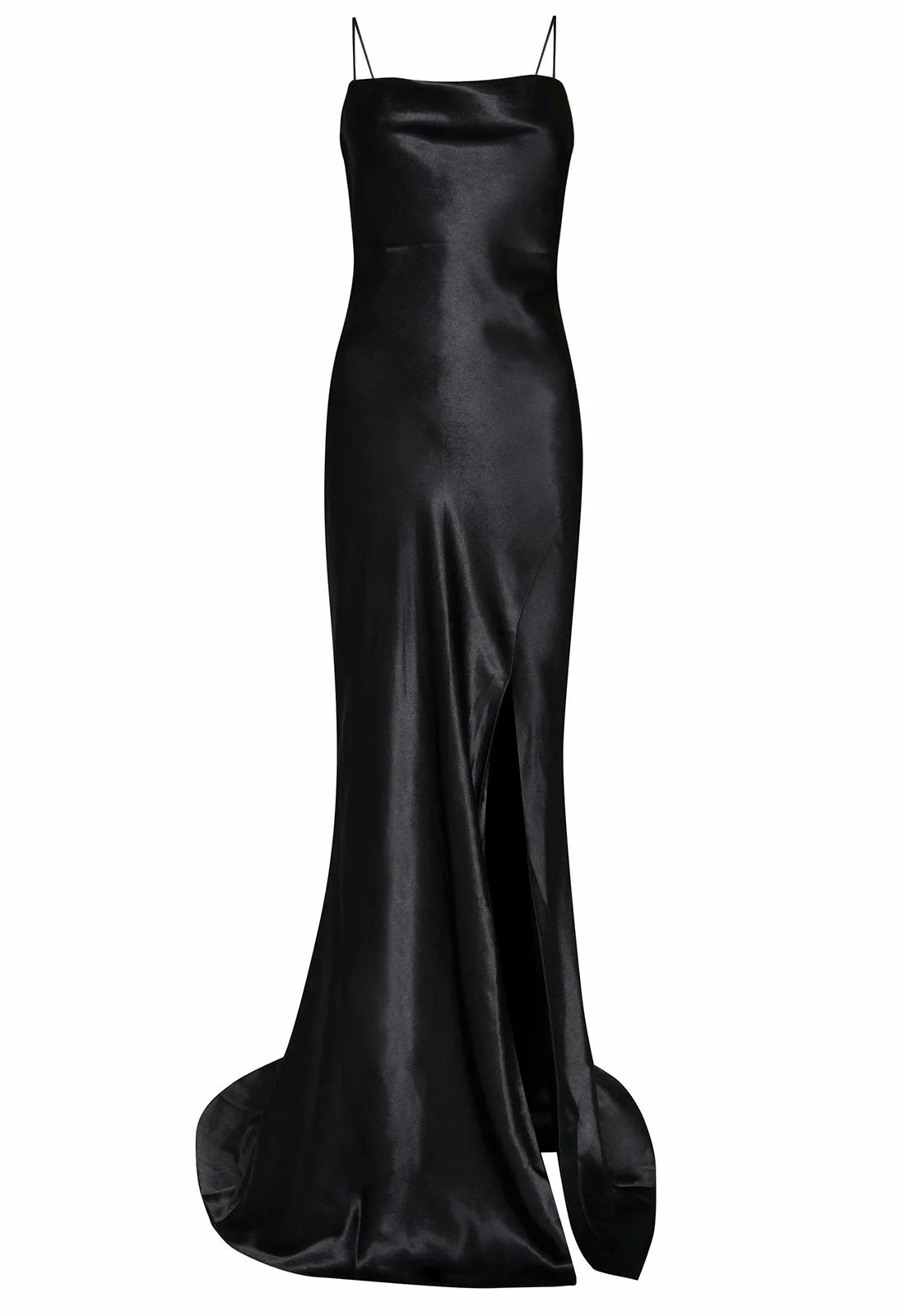 True Decadence Black Satin Slip Maxi Dress-109825