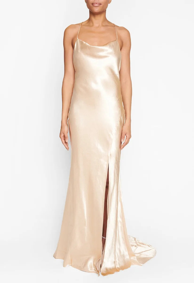 True Decadence Champagne Satin Slip Maxi Dress