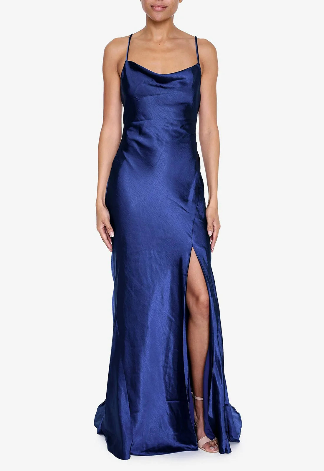 True Decadence Navy Satin Slip Maxi Dress-0