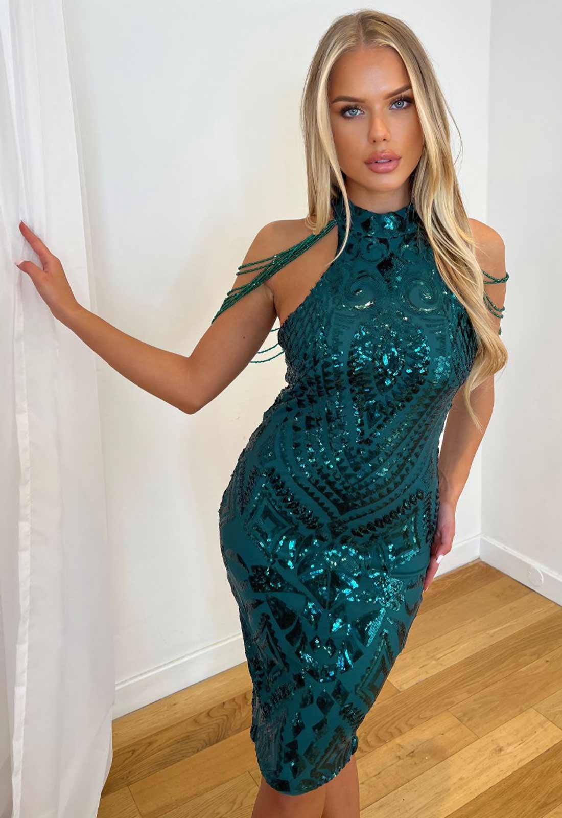 Nazz Collection Green Mystery Sequin Dress-0