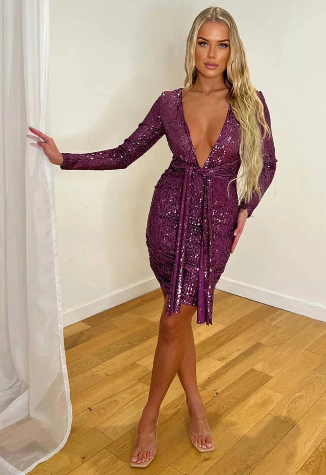 Nazz Collection Purple Molly Sequin Party Dress-121280