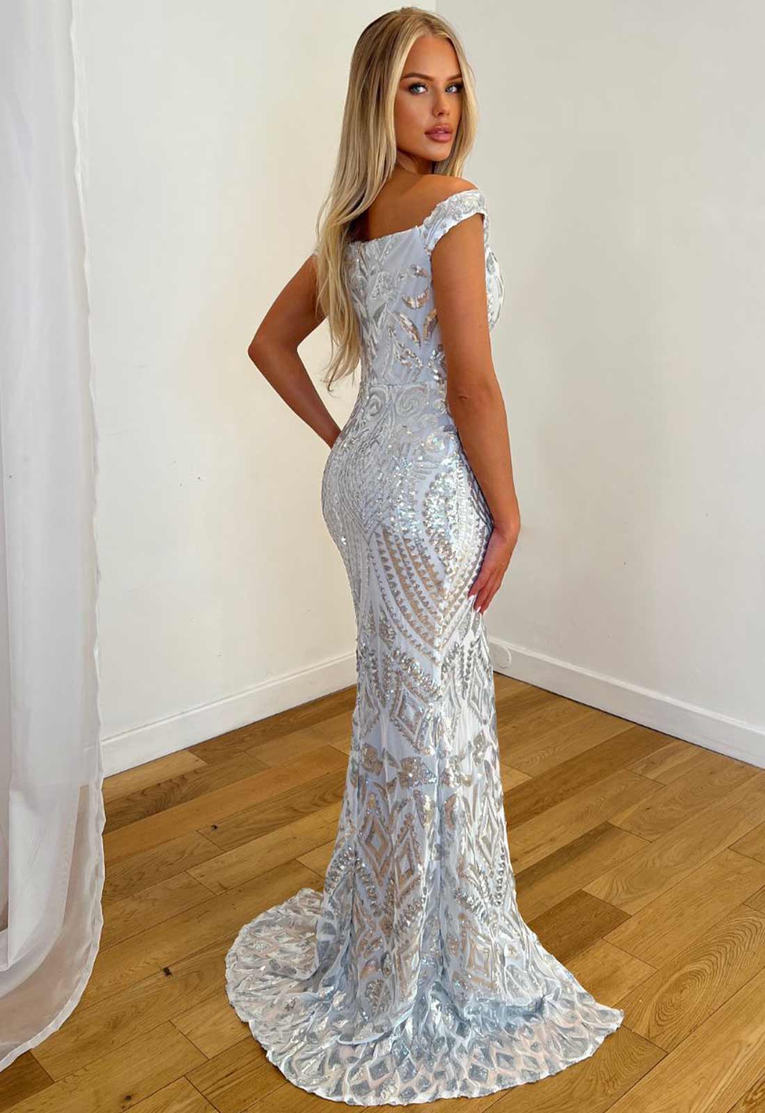 Nazz Collection Silver Angelika Fishtail Gown-119880