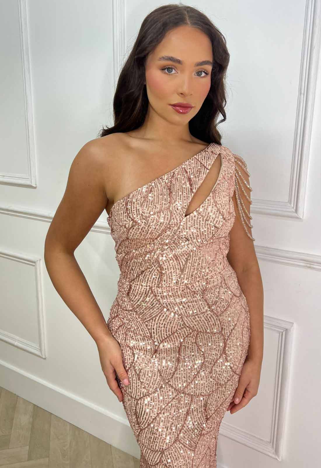 Nazz Collection Rose Gold  Impress Sequin Maxi Dress