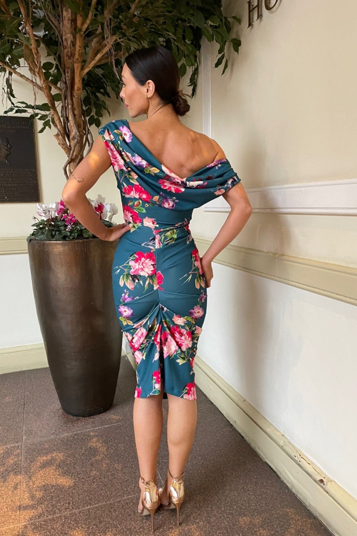 Atom Label Teal Janus Cocktail Dress