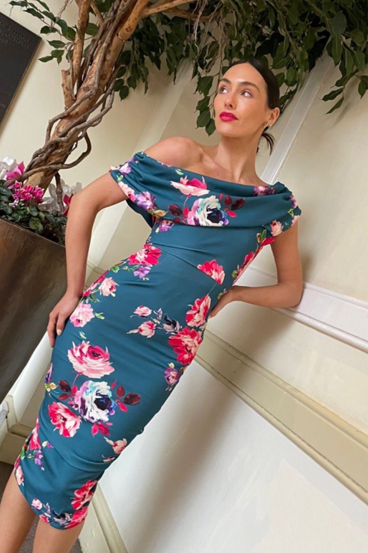 Atom Label Teal Janus Cocktail Dress