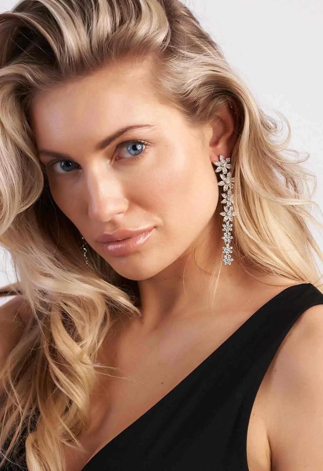 Always Chic Long Silver Floral Earrings