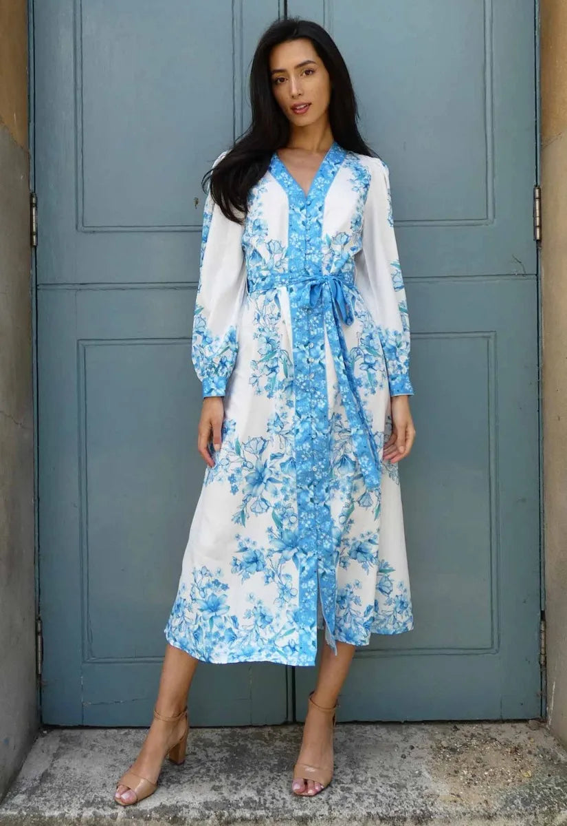 Raishma Studio Blue Jocelyn Floral Midi Dress