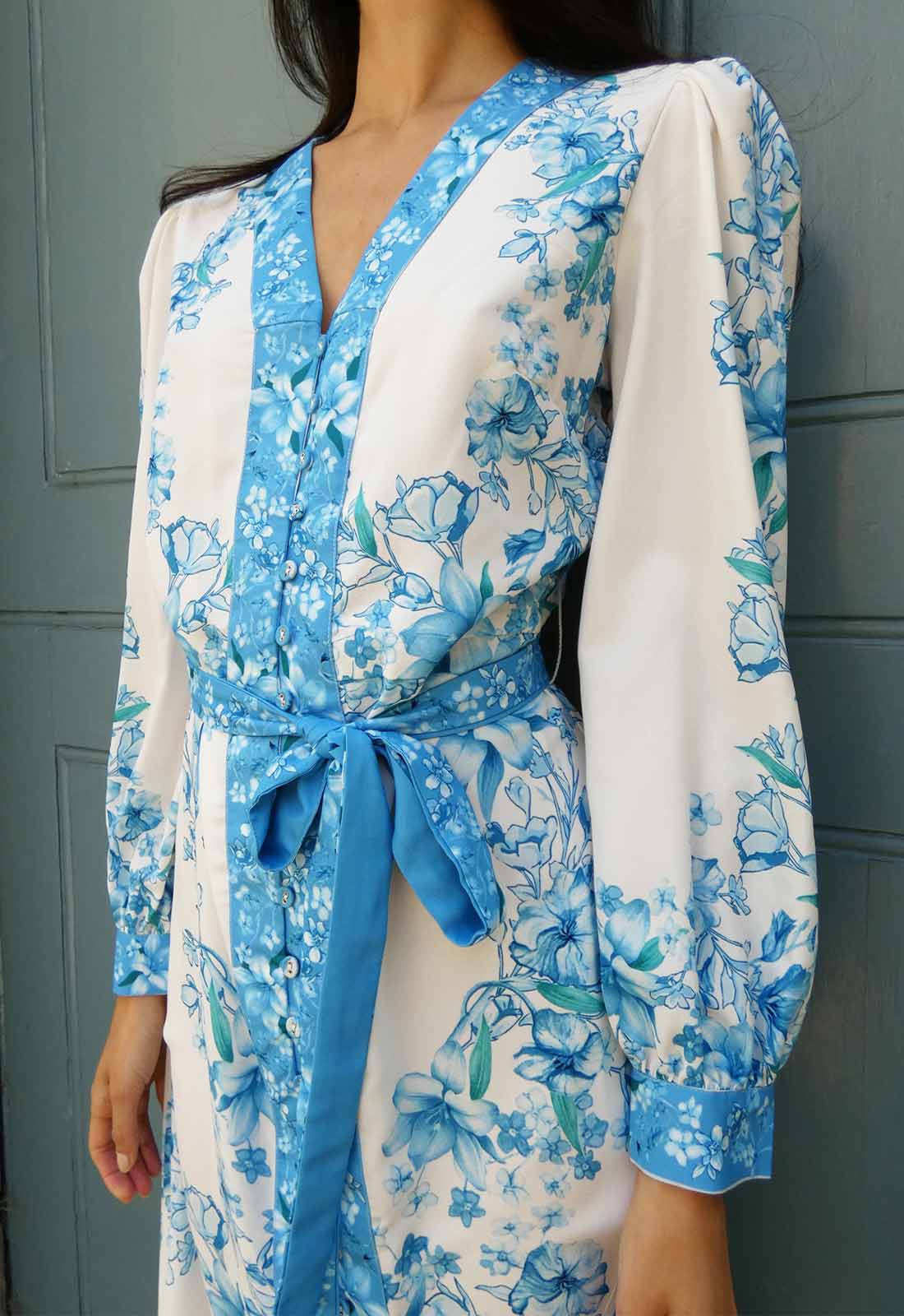 Raishma Studio Blue Jocelyn Floral Midi Dress-114222