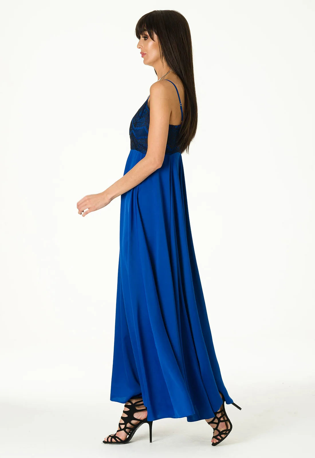 Lady Flare Blue Satin Maxi Dress-106871