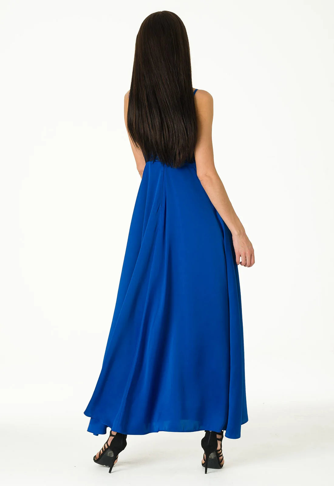 Lady Flare Blue Satin Maxi Dress-106872