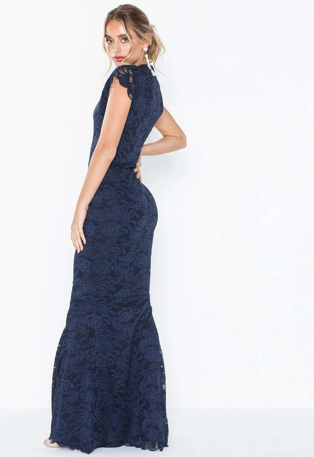 Honor Gold Lana Navy Lace Fishtail Maxi Dress -62694