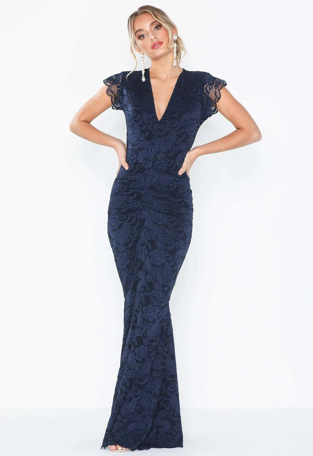 Navy lace fishtail maxi dress hot sale