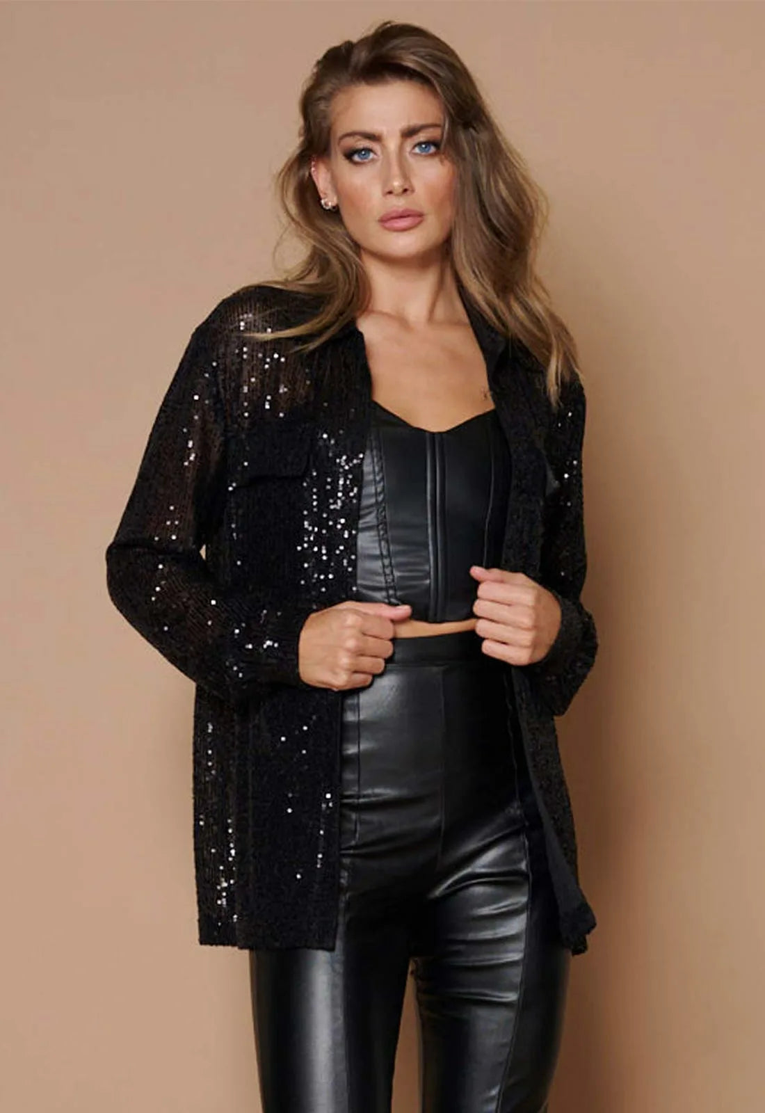 Little Black Dress Black Sequin Shirt-0