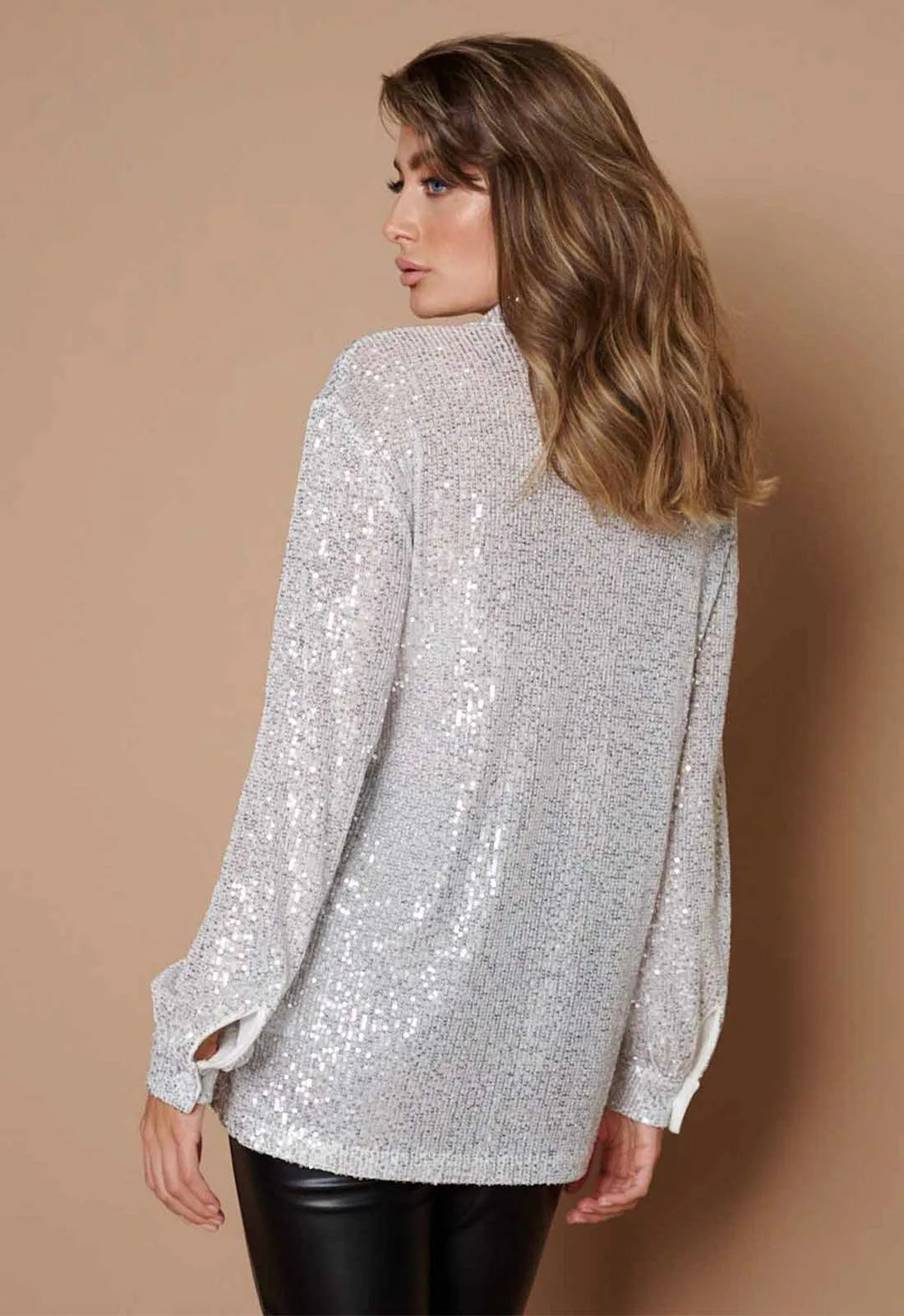 Little Black Dress Silver Sequin Shirt-106815