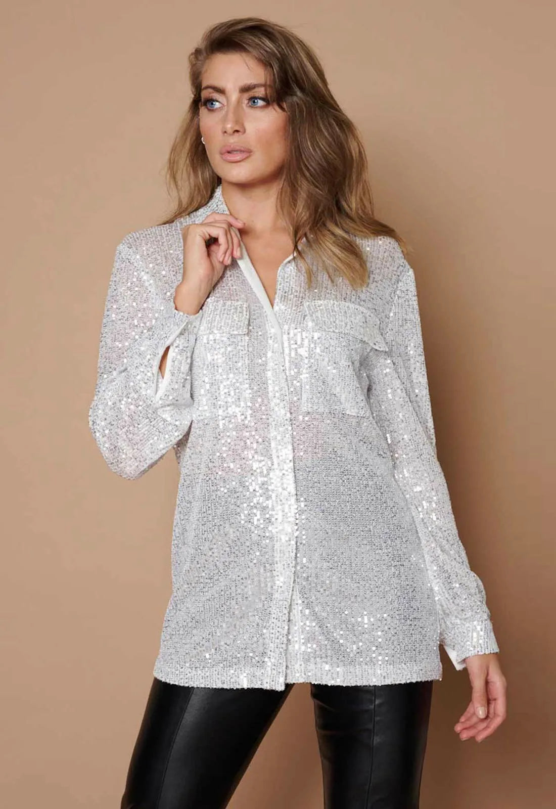 Little Black Dress Silver Sequin Shirt-106813