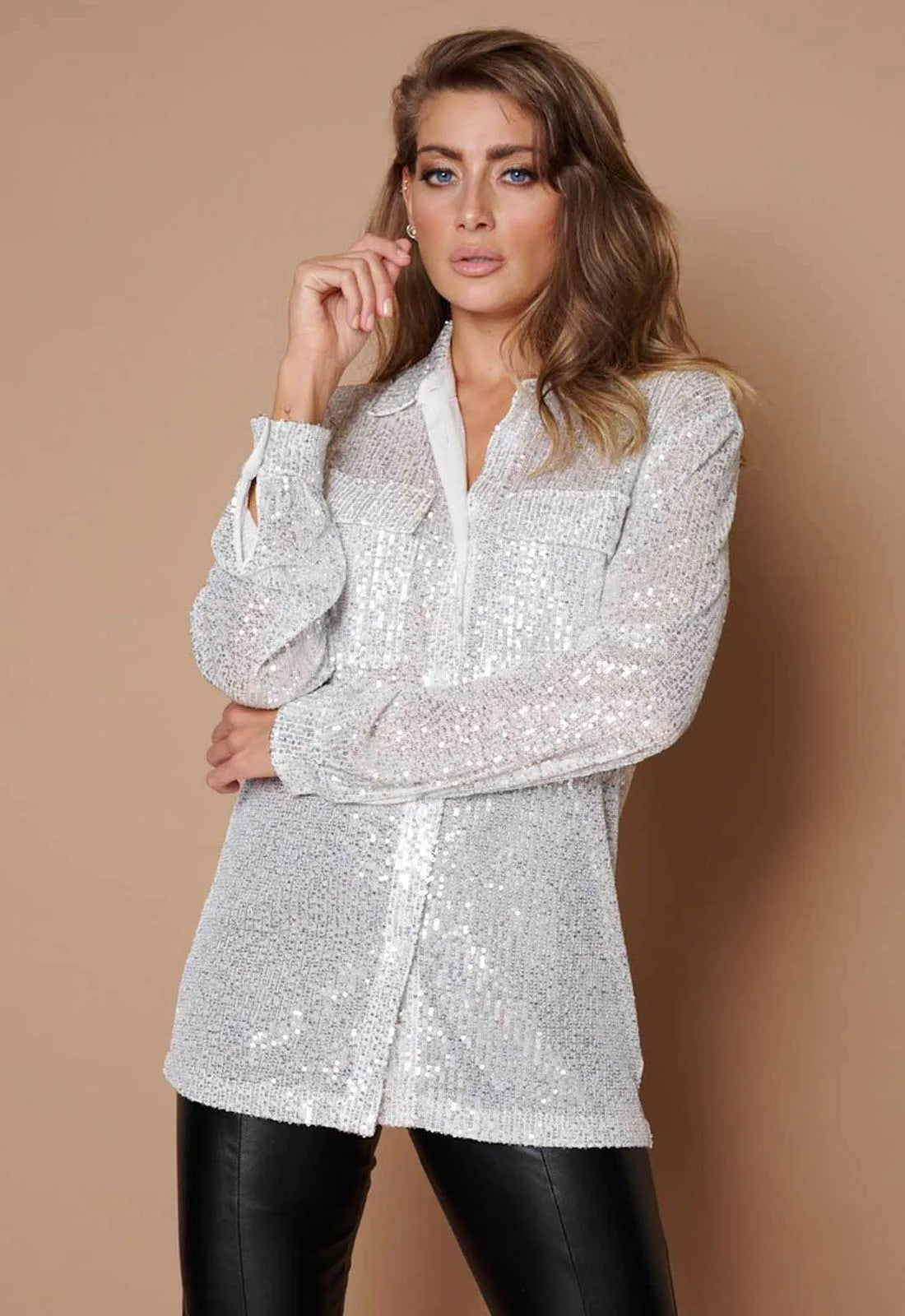 Little Black Dress Silver Sequin Shirt-106812