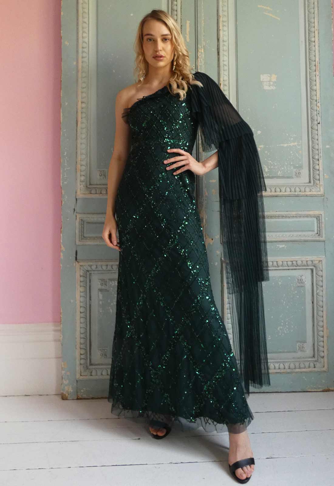 Raishma Couture Green Leilani Embellished Maxi Dress-0