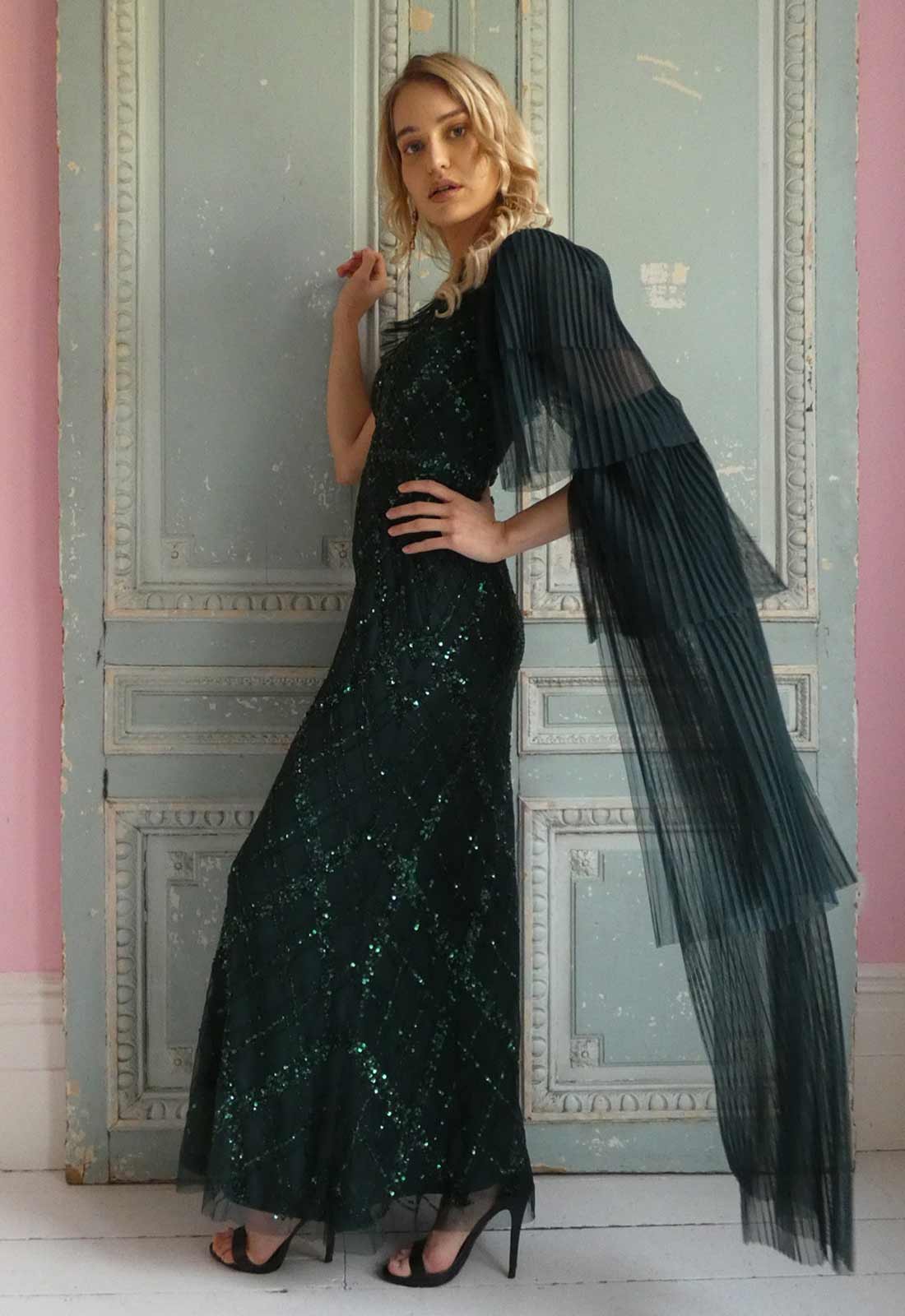 Raishma Couture Green Leilani Embellished Maxi Dress-112567