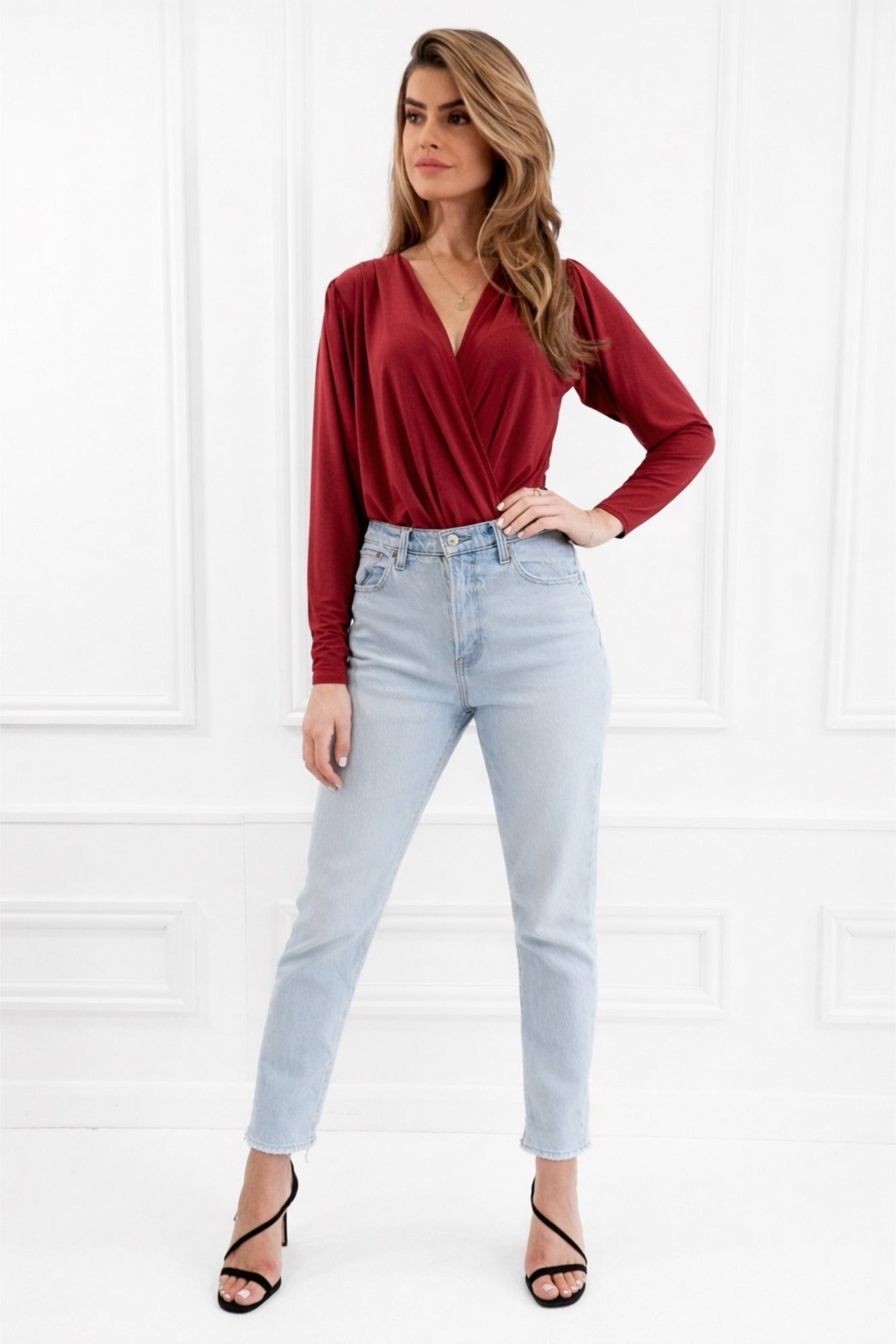 Honor Gold Dasha Berry Bodysuit With Long Sleeves